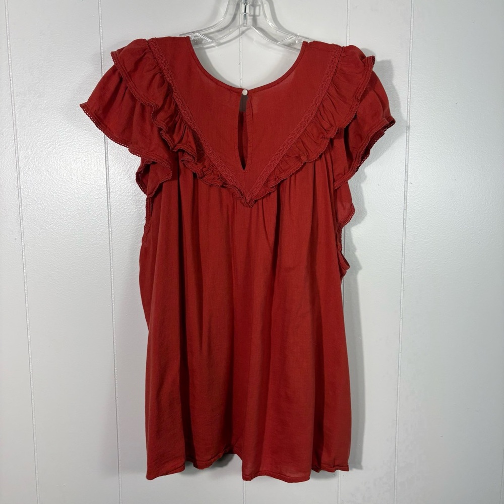 Old Navy Burnt Orange Ruffle Sleeve Plus Size Peasant Blouse Top 3X Crochet Lace - Picture 3 of 5